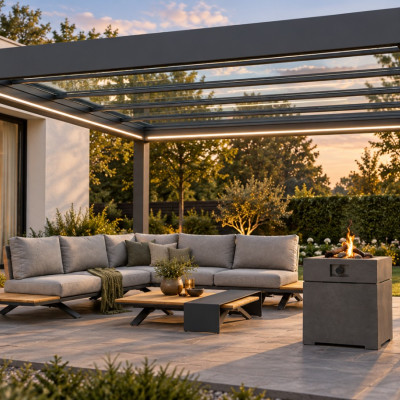 Terasă complet amenajată Pinella Glass + Set Stockholm - 4 x 4 m