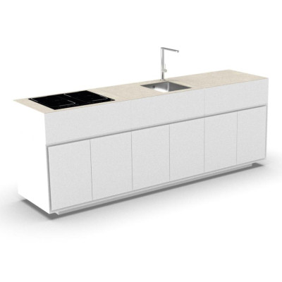 Set bucătărie Tikal 3 module, cu barbecue, chiuvetă și plită inducție, Magnesit White - Gres Warm White, Talenti