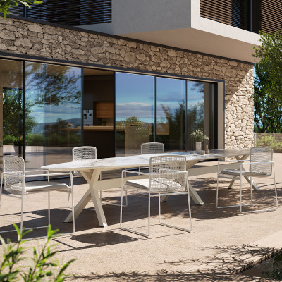 Mobilier terasa Borek 6534-97-7556-3044. Conține culorile: Alb, Alb-Gri, Negru, Negru Închis